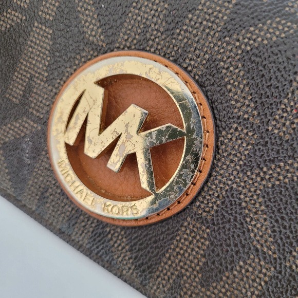 MICHAEL KORS MK Fulton Gusset Carryall Brown Saffiano Leather Envelope Wallet - Picture 3 of 14